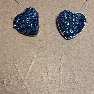 Dark Grey Druzy Heart Stud Earrings